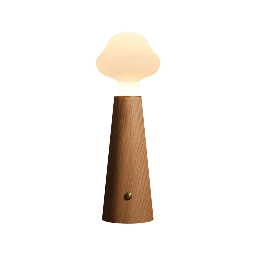 Cloud glass table lamp with light oak wood base and frosted globe shade