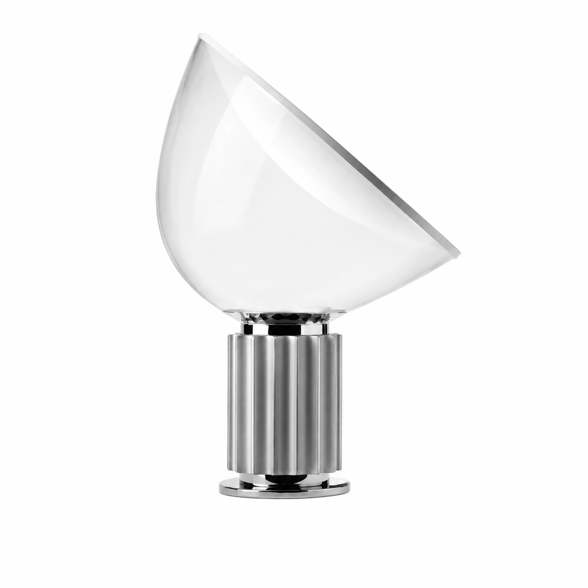 Dome glass saucer table lamp with chrome ribbed base and clear dome glass shade