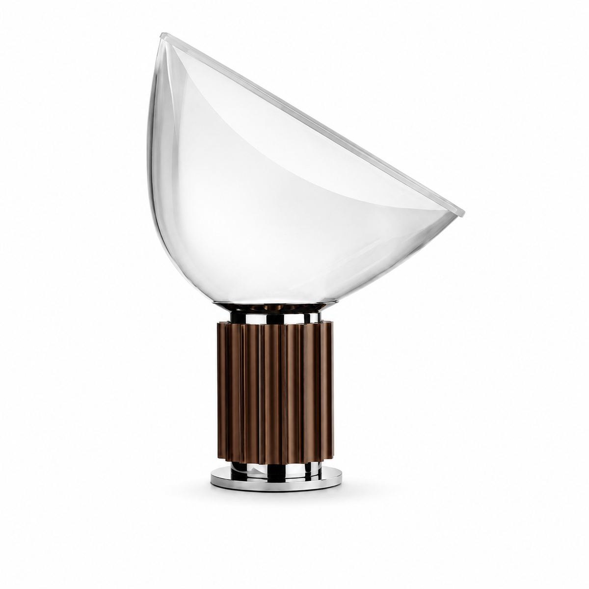 Dome glass saucer table lamp with bronze ribbed base and clear dome glass shade