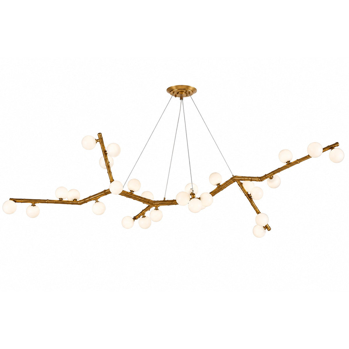 Branch-style ceiling chandelier with gold finish and frosted glass globe clusters