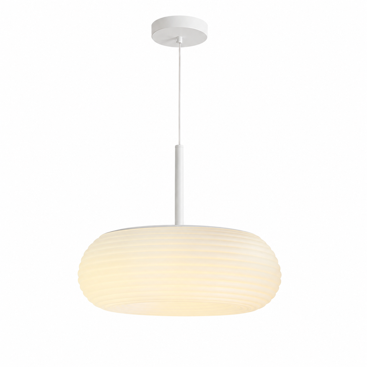 Luma pebble pendant light with rounded opal glass shade and white cord