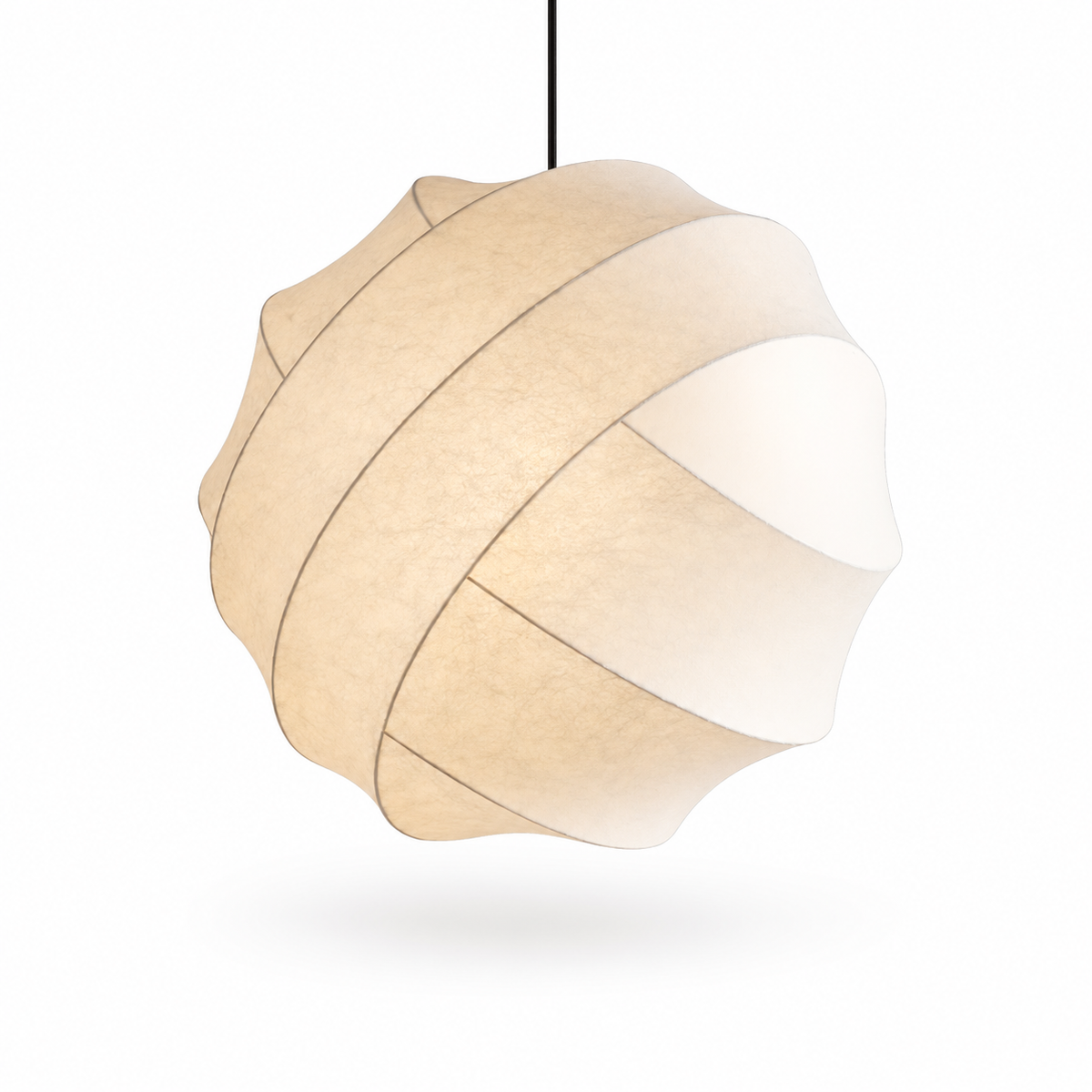 Luma silk pendant light with beige pleated fabric shade and circular light opening