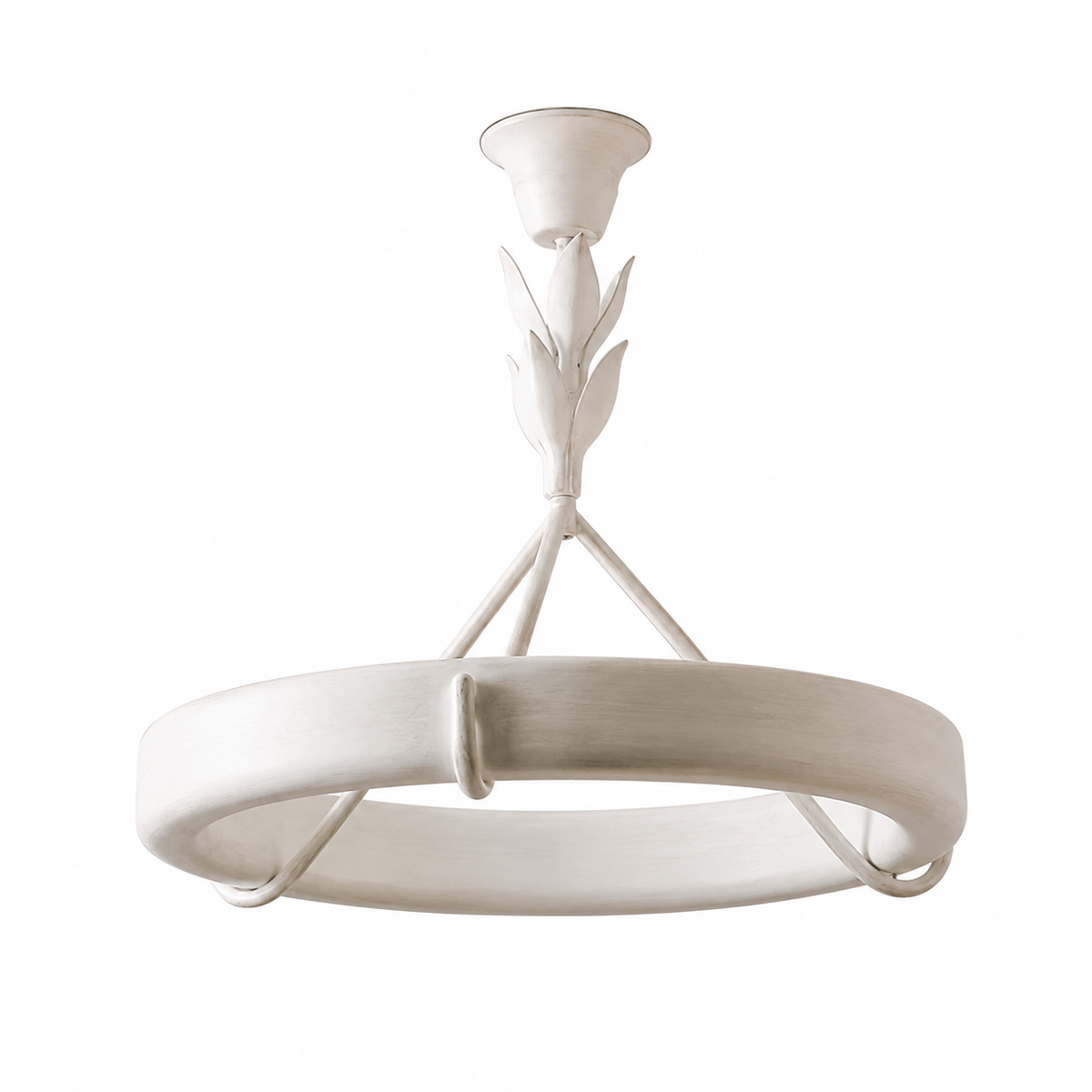 White drum chandelier with curved arms and central stem
