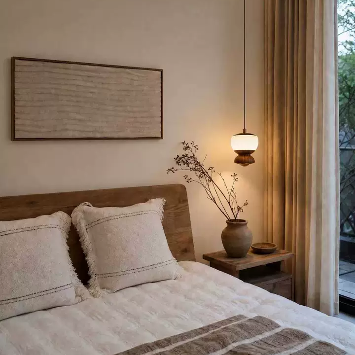 Walnut mini pendant light with frosted glass shade