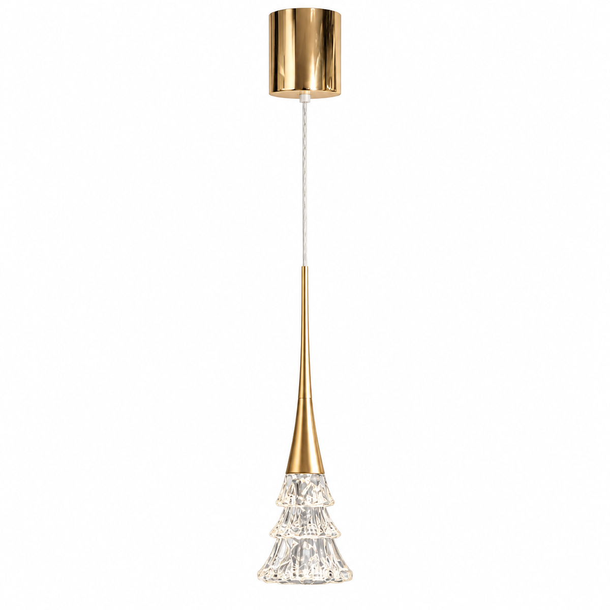 Champagne gold rise-and-fall pendant light with faceted clear crystal glass shade
