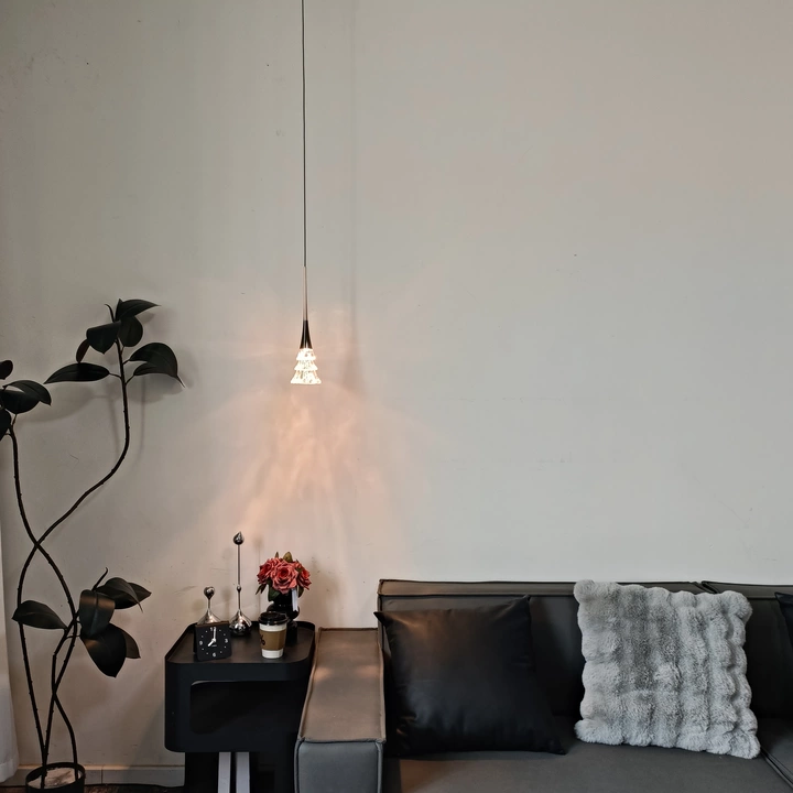 Crystal tree rise-and-fall pendant light with clear faceted glass shade