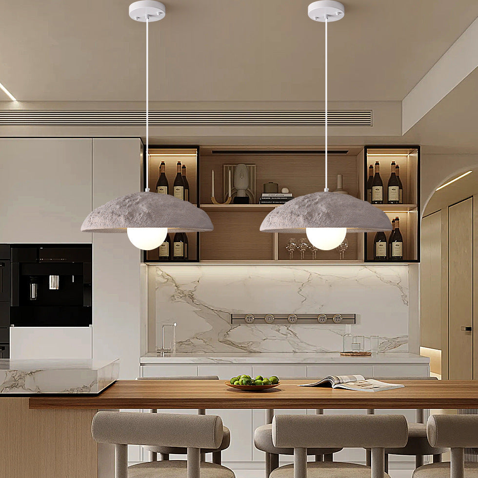 Ivory dome pendant light set with two textured dome shades and round ceiling canopies