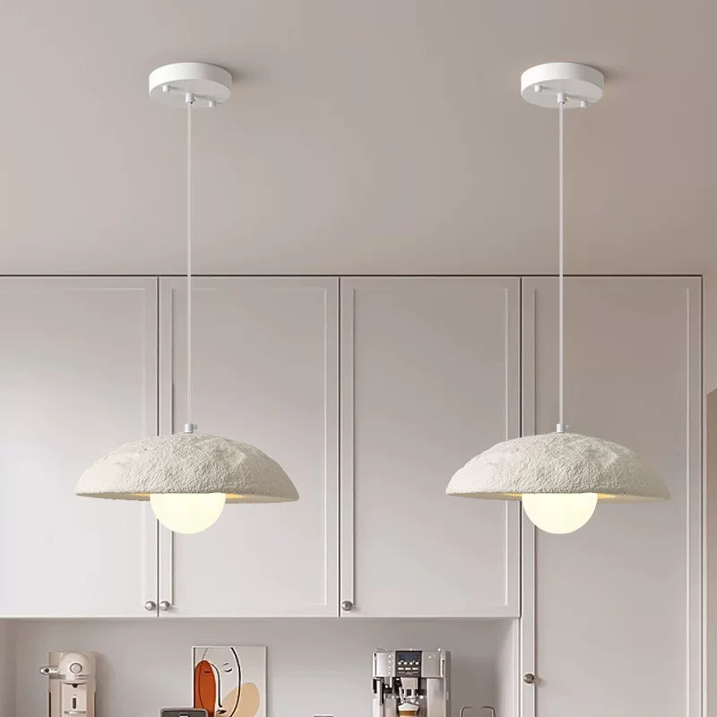 Ivory dome pendant light set of two with textured dome shades and ceiling canopies