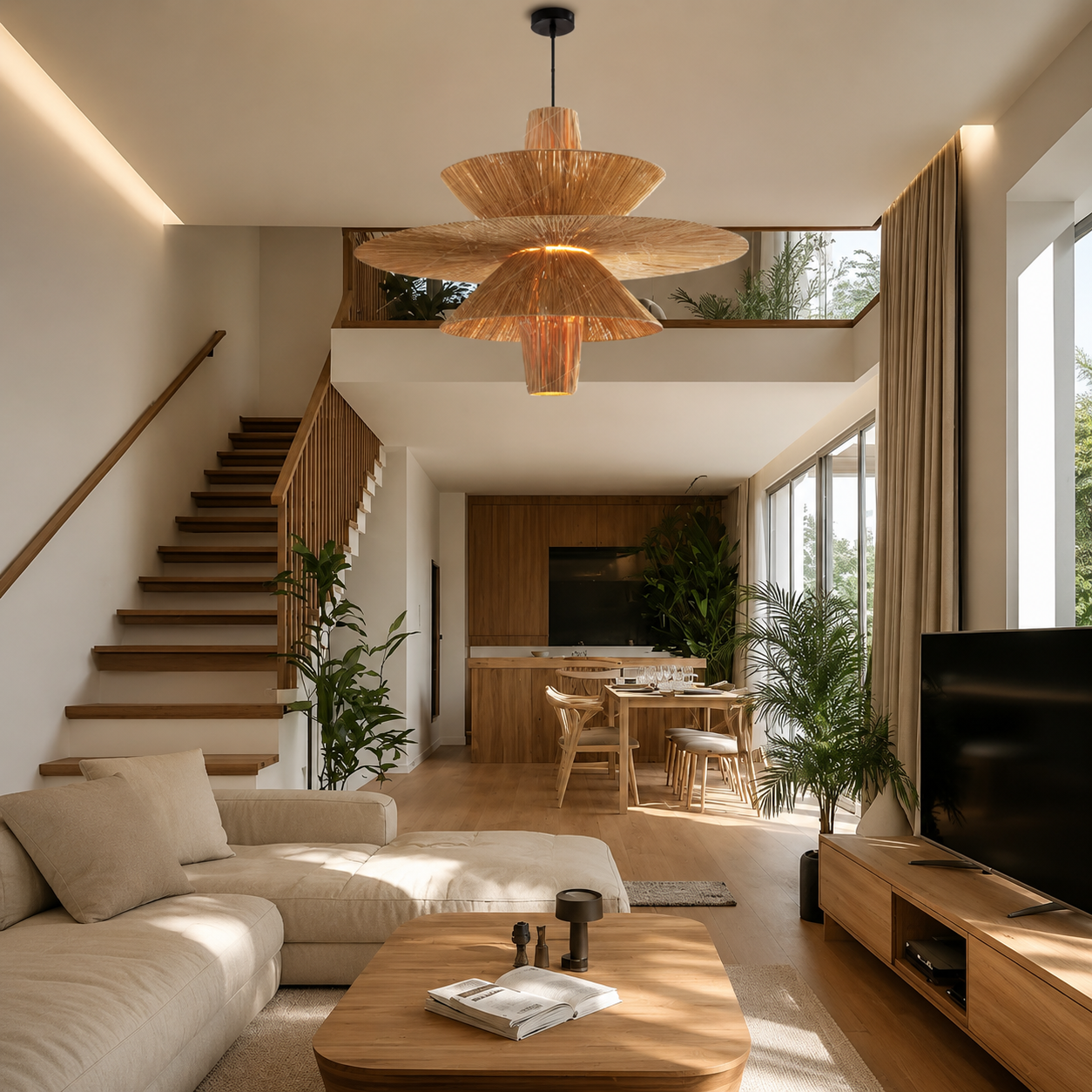 Raffia Tiered Disc Pendant Light