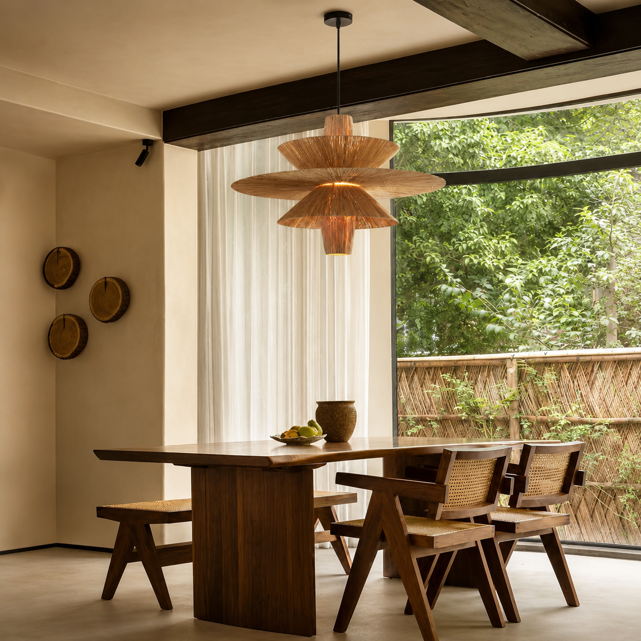 Raffia Tiered Disc Pendant Light