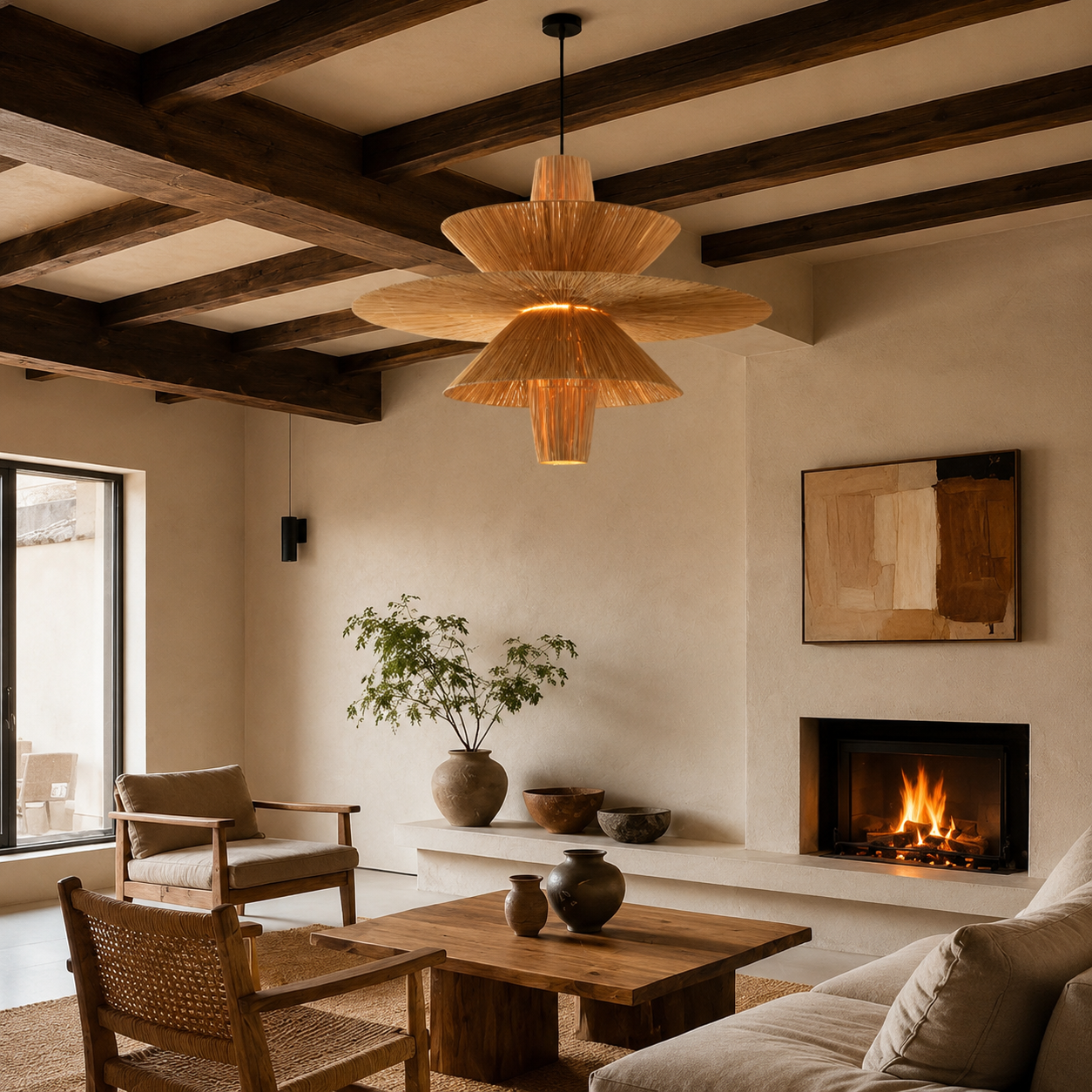 Raffia Tiered Disc Pendant Light