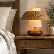Rattan Dome Walnut Table Lamp