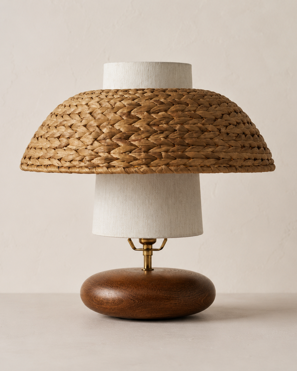 Rattan Dome Walnut Table Lamp handcrafted lighting design by SolenaLighting