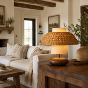 Rattan Dome Walnut Table Lamp