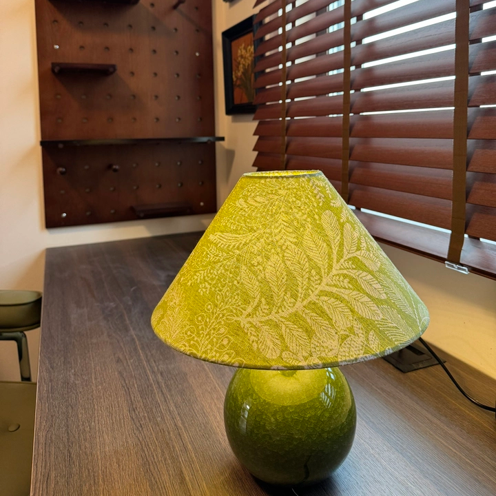 Sylva botanical ceramic table lamp with green base and yellow leaf-pattern shade
