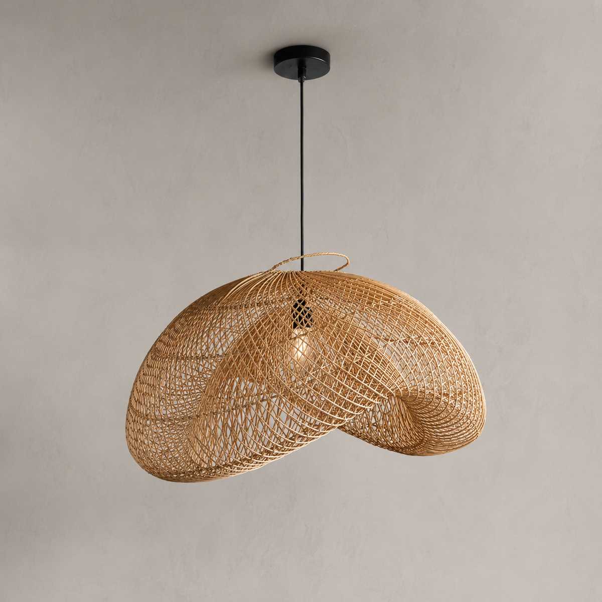 Joinery and hardware detail of Wabi Rattan Dome Pendant Light