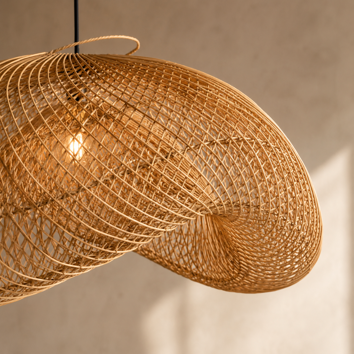 Natural material texture detail of Wabi Rattan Dome Pendant Light