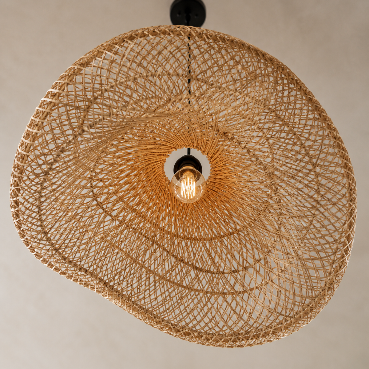 Form and silhouette detail of Wabi Rattan Dome Pendant Light
