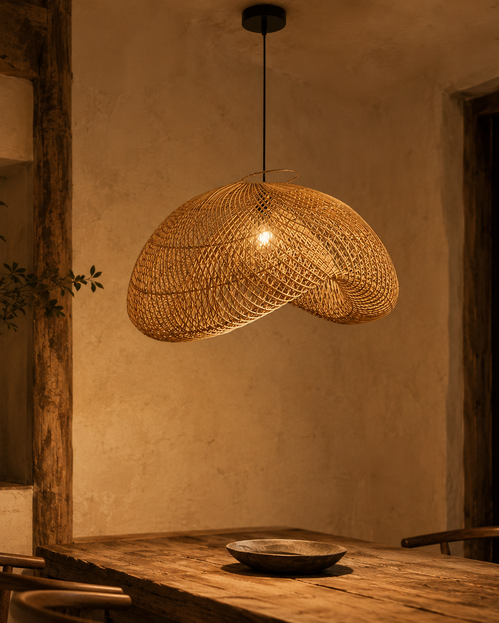Wabi Rattan Dome Pendant Light handcrafted lighting design by SolenaLighting
