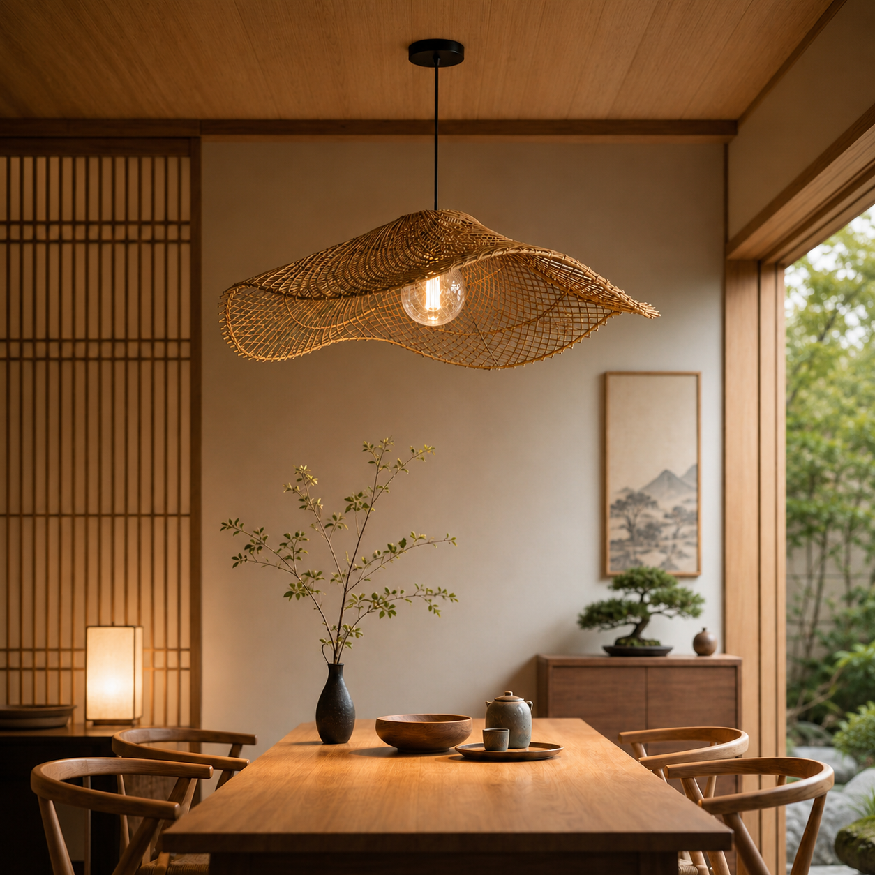 Wabi Rattan Wave Pendant Light