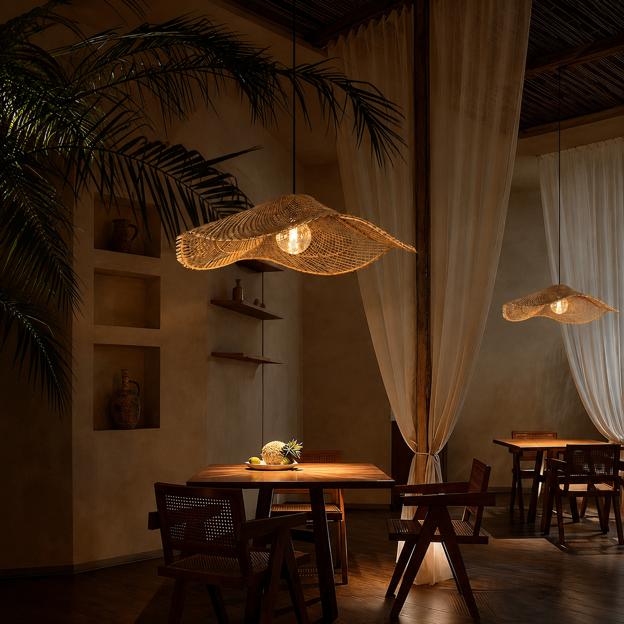 Wabi Rattan Wave Pendant Light