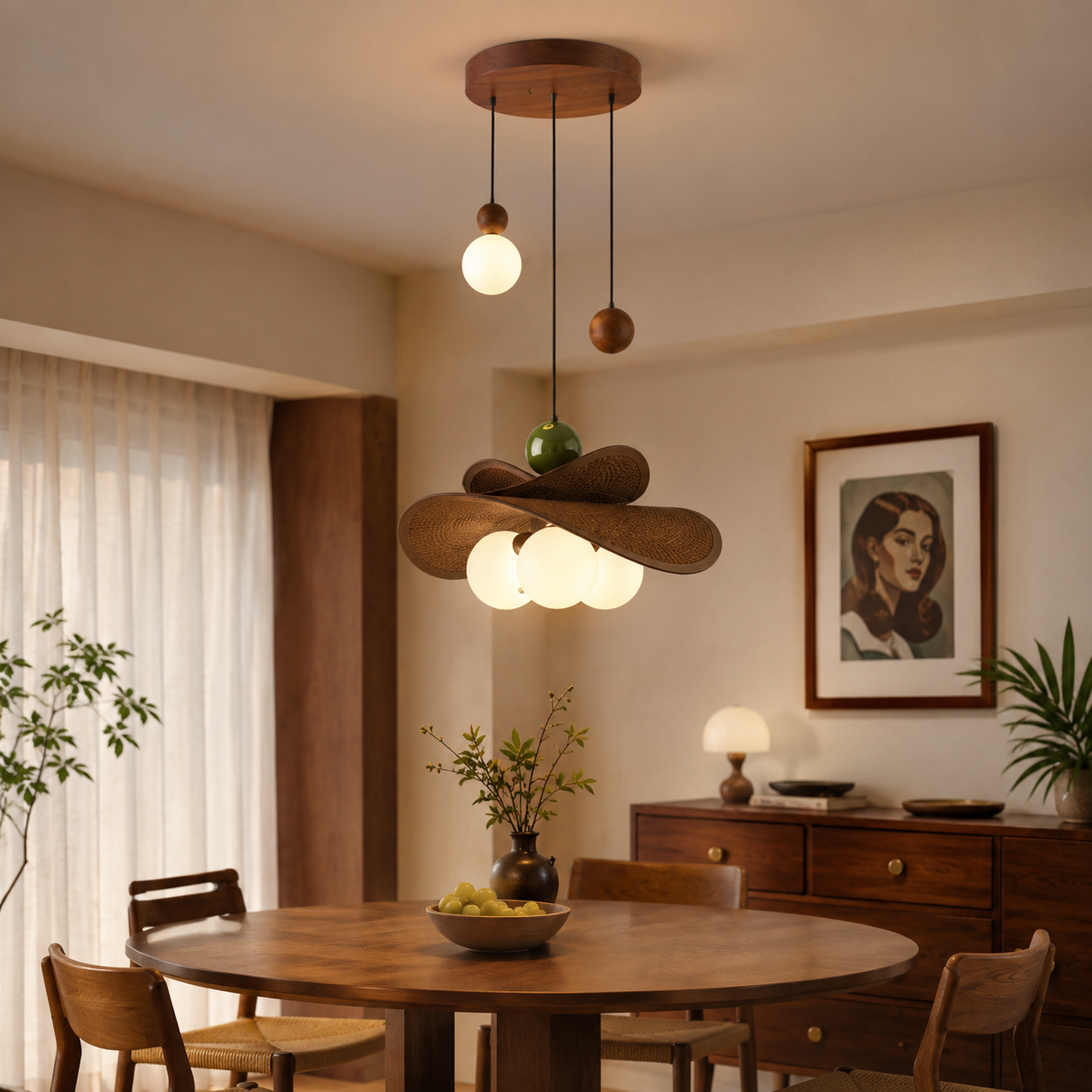 Walnut Glass Globe Pendant Light styled in a warm natural interior