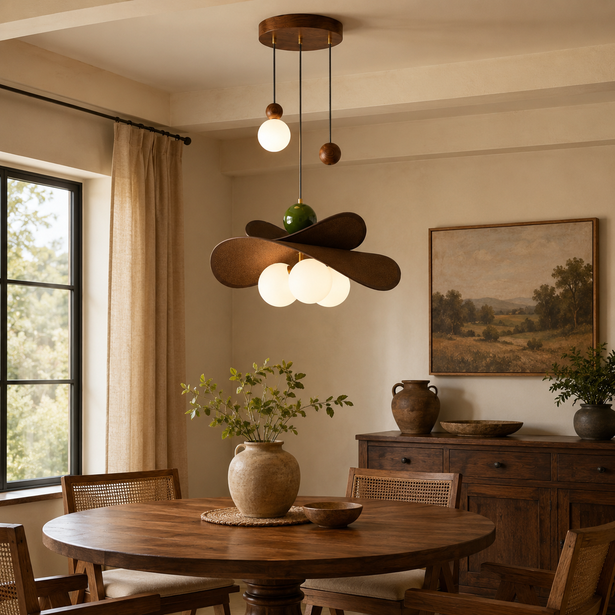 Walnut Glass Globe Pendant Light