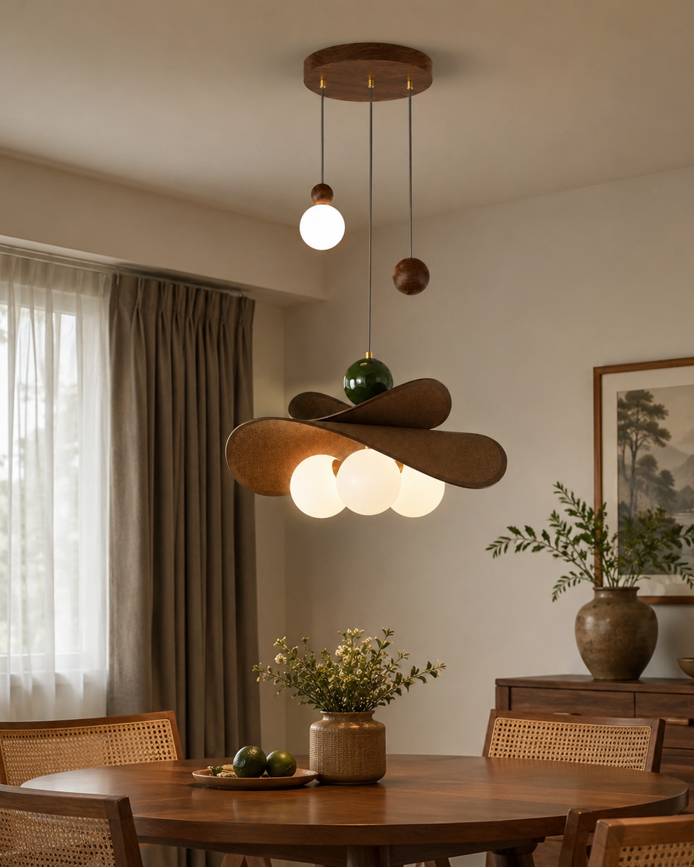 Walnut Glass Globe Pendant Light handcrafted lighting design by SolenaLighting