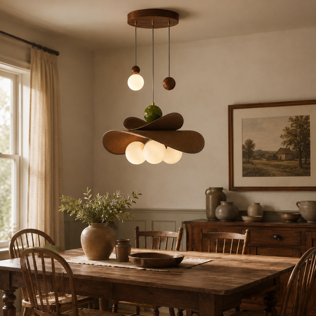 Walnut Glass Globe Pendant Light