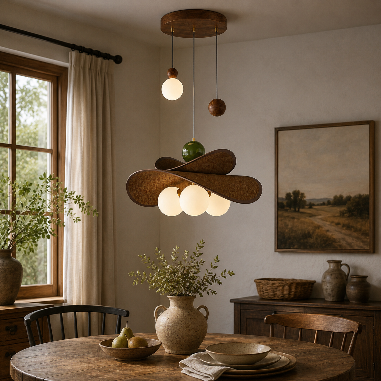 Walnut Glass Globe Pendant Light
