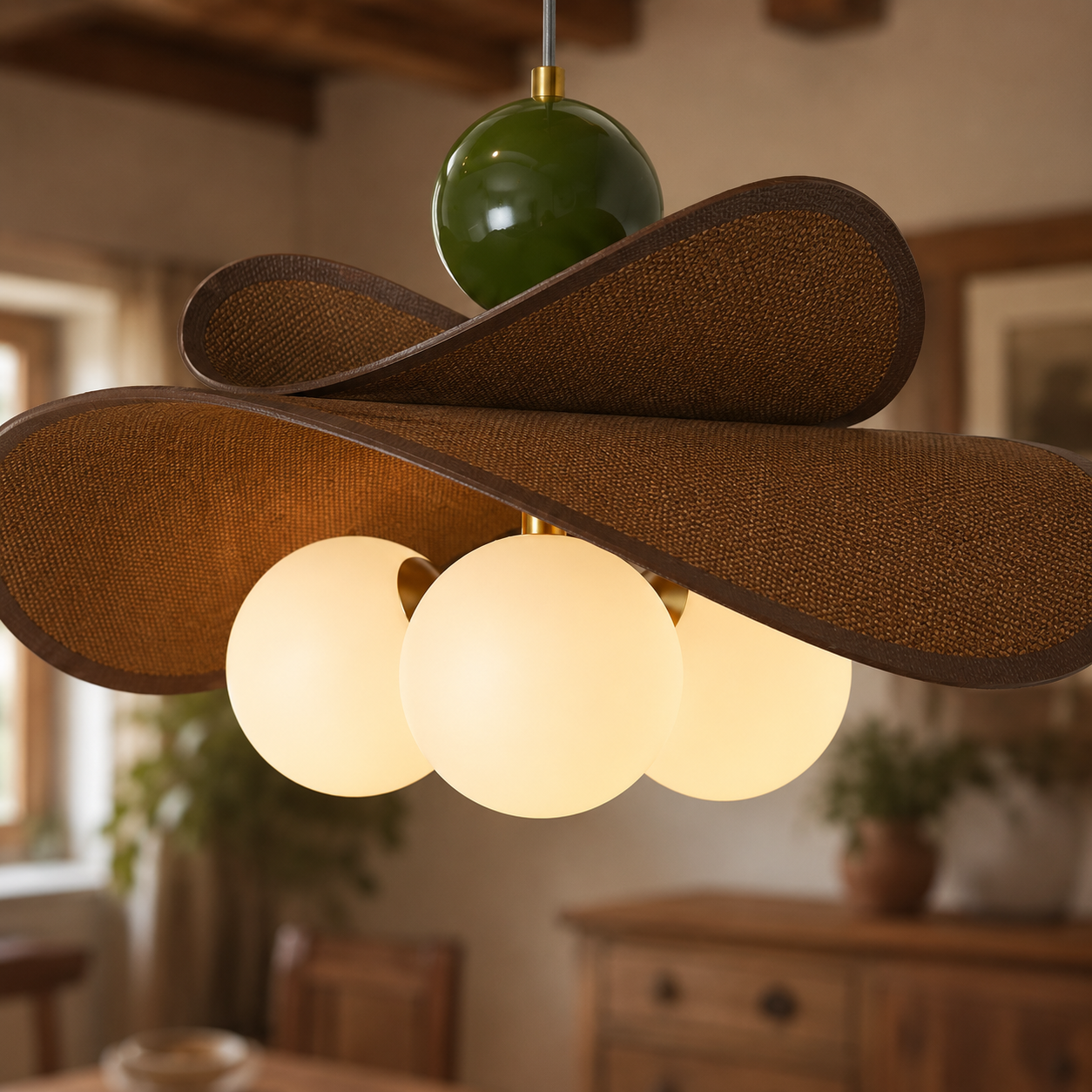 Walnut Glass Globe Pendant Light