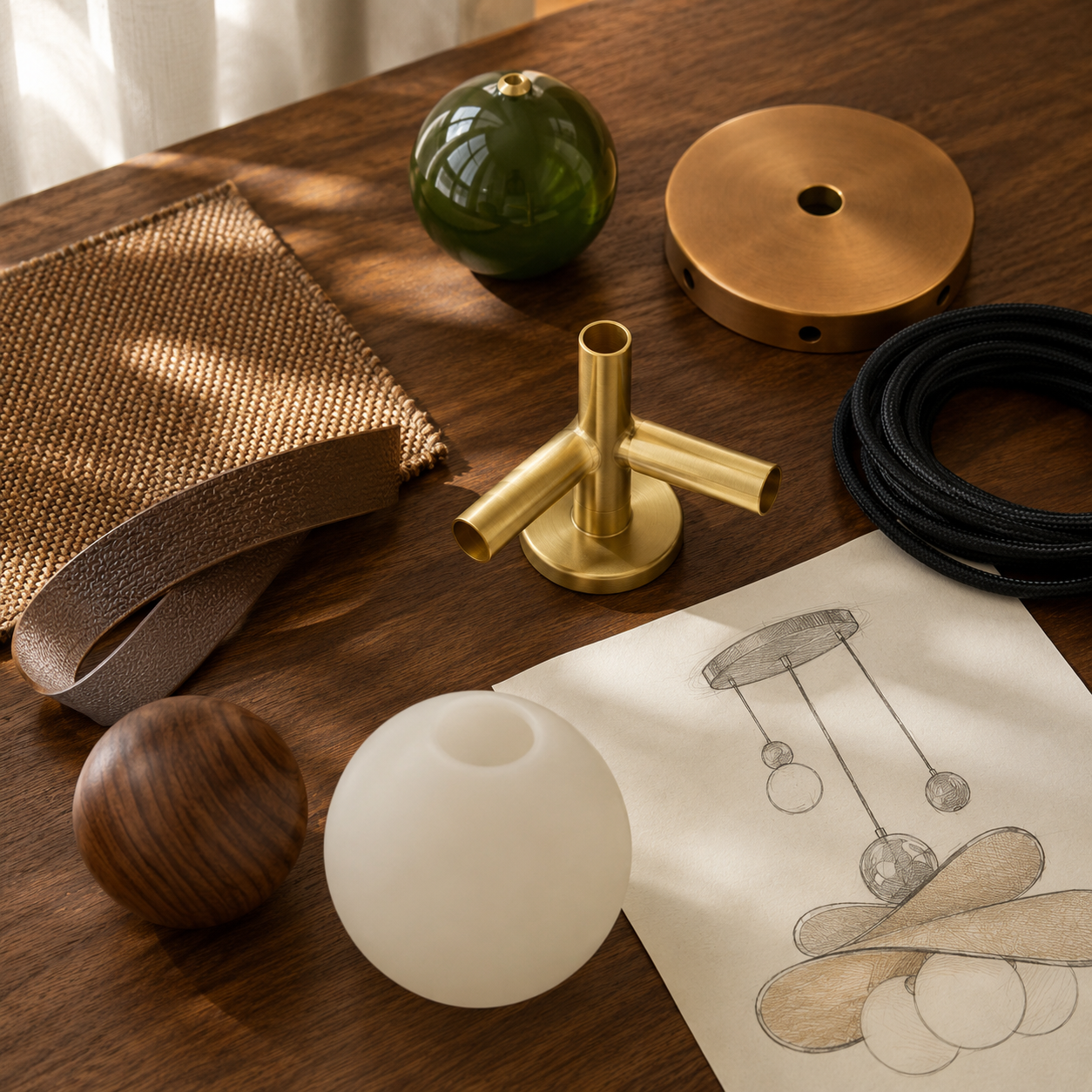Natural materials and handcrafted details of Walnut Glass Globe Pendant Light