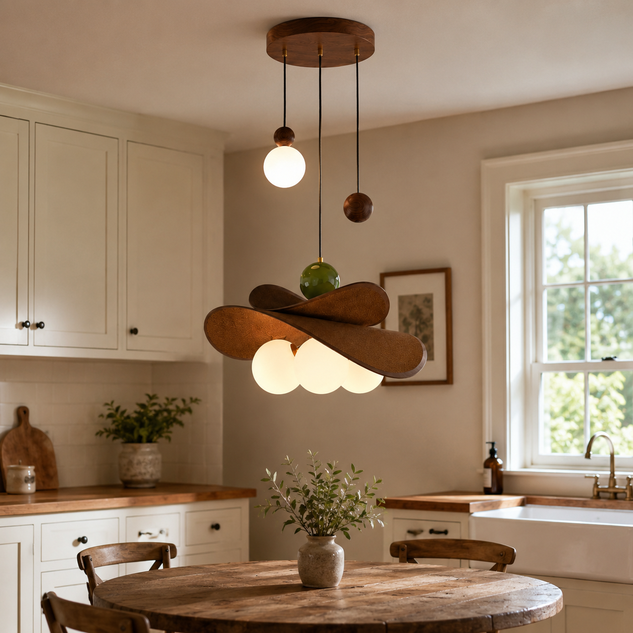 Walnut Glass Globe Pendant Light