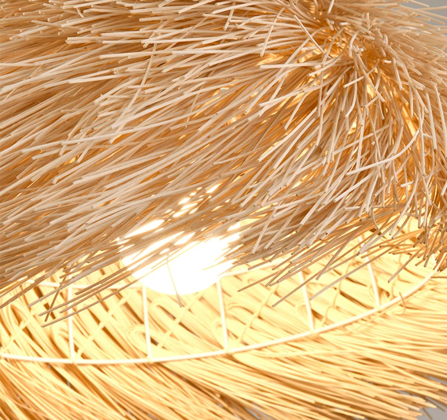 Natural material texture detail of Golden Thatch Canopy Pendant Light