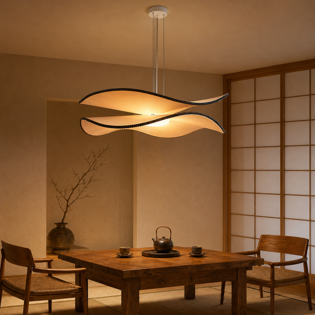 Joinery and hardware detail of Lumina Wings Pendant Light