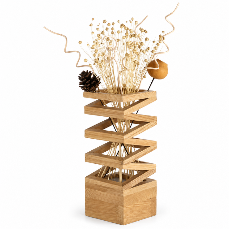 Zen Stack Wood Table Lamp with Dried Botanicals