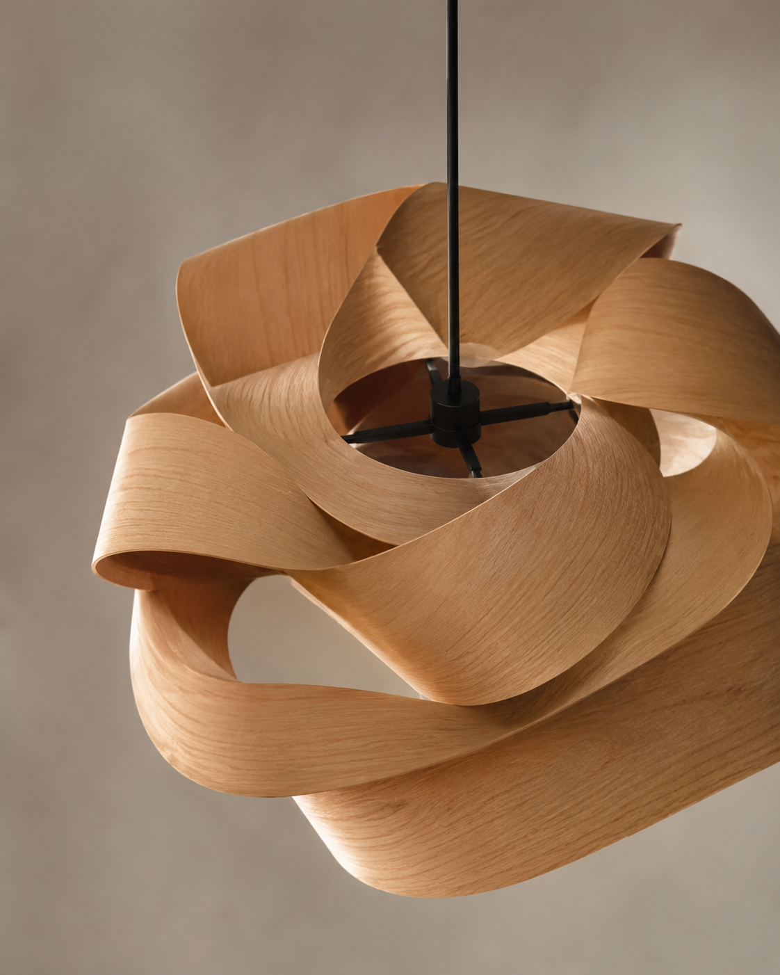 Form and silhouette detail of Pinecone Wood Veneer Pendant