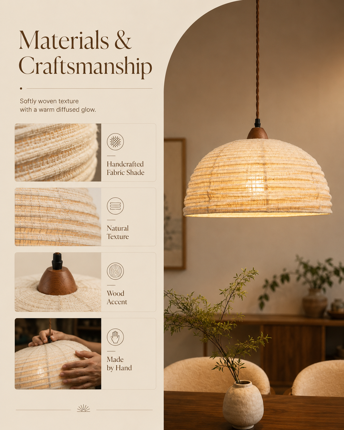 Natural materials and handcrafted details of Canvas Glow