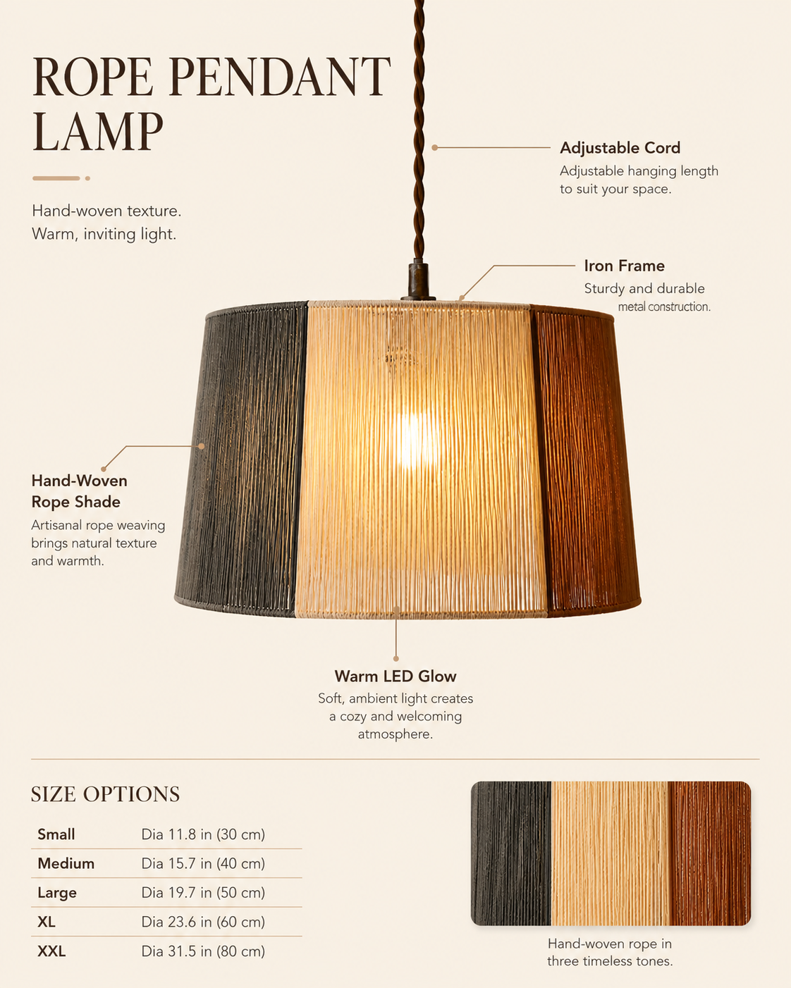 Trio Weave Pendant styled in a warm natural interior