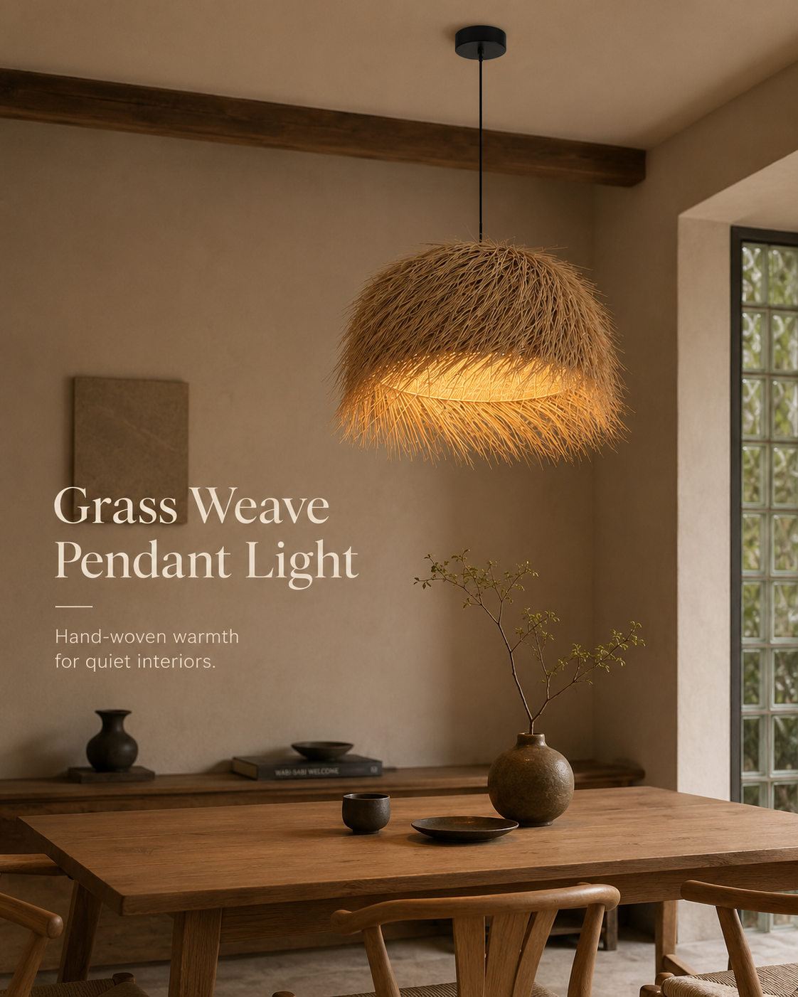 Golden Thatch Canopy Pendant Light handcrafted lighting design by SolenaLighting
