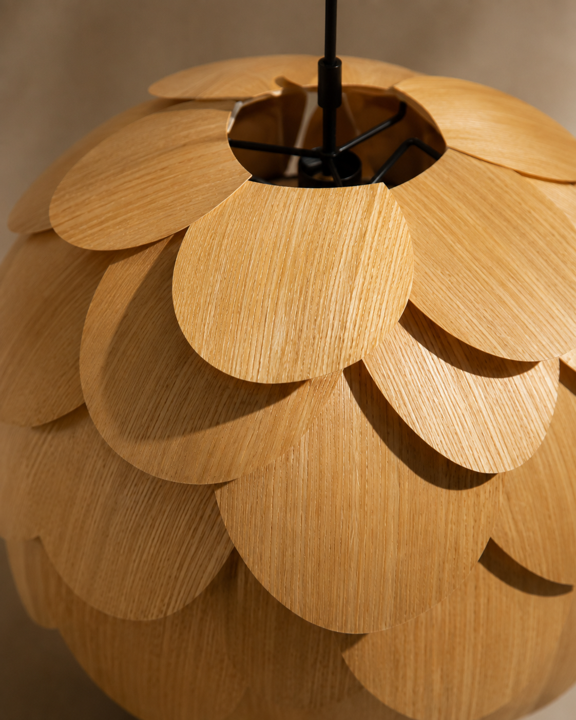 Natural material texture detail of Pinecone Wood Pendant Light