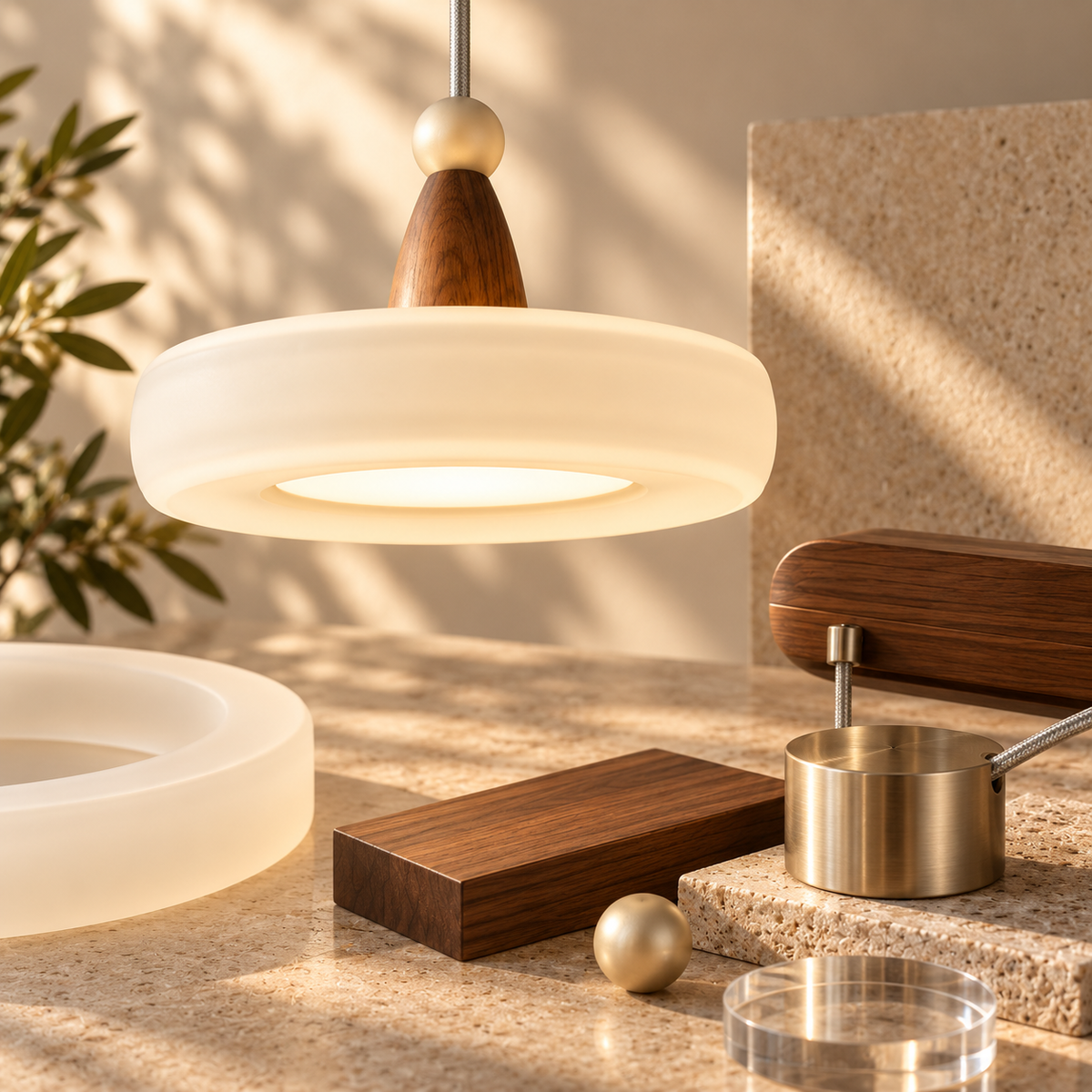 Form and silhouette detail of Mid-Century Champagne Linear 3-Light Pendant