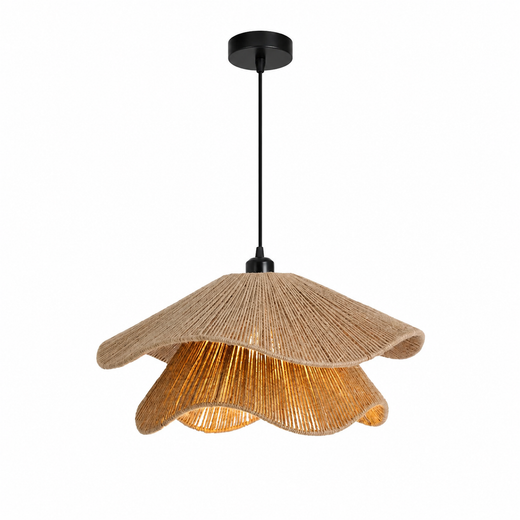 Layered Petal Hemp Rope Pendant Light
