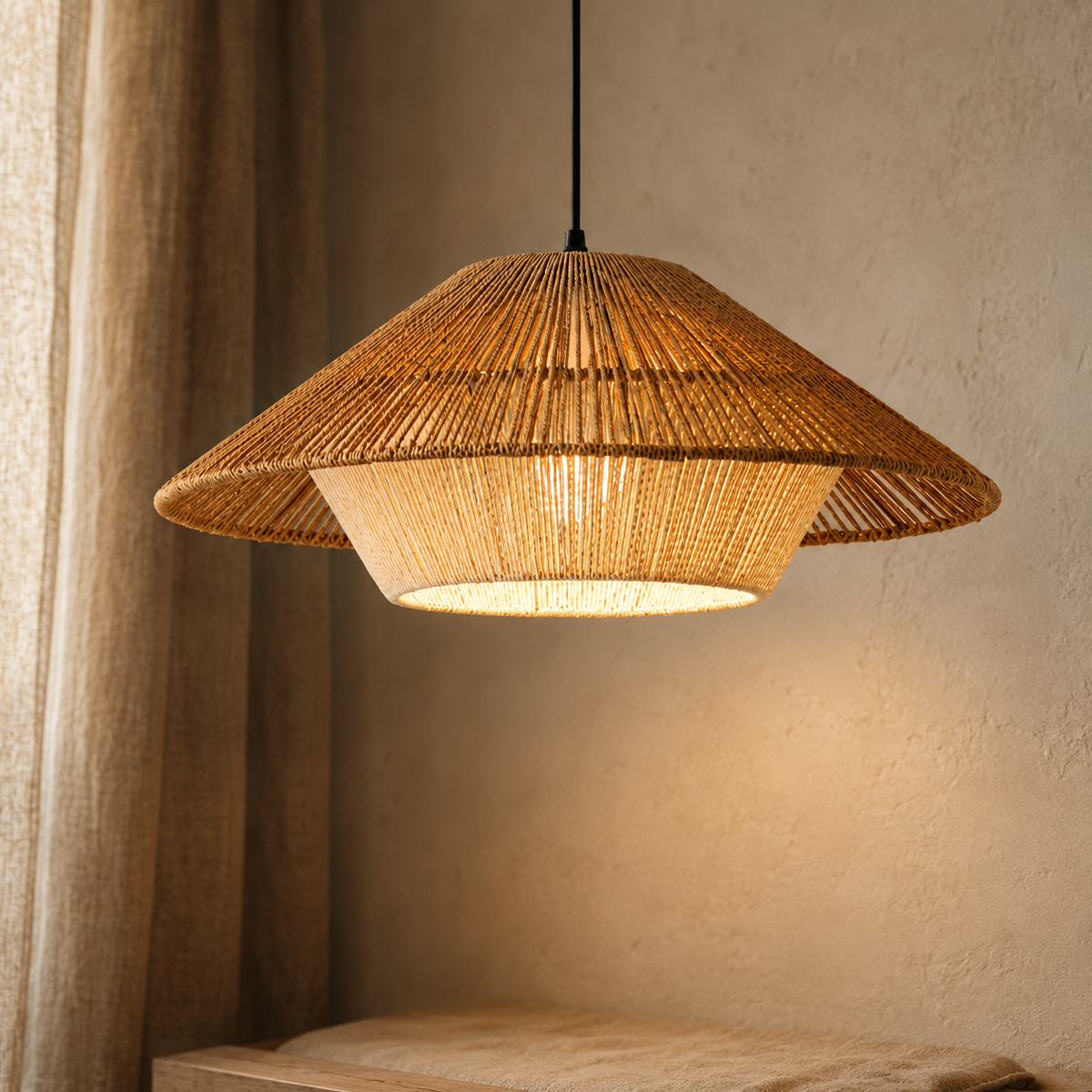 Finished craftsmanship detail of Woven Cottage Roof Pendant Light