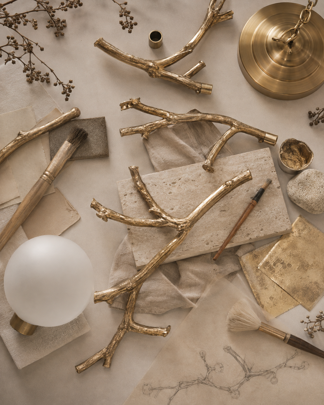 Joinery and hardware detail of Arbor Branch Chandelier