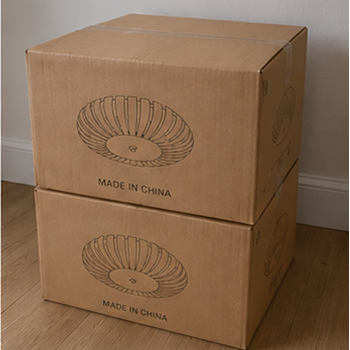 Two shipping cartons with printed ceiling light images and 'Made in China'