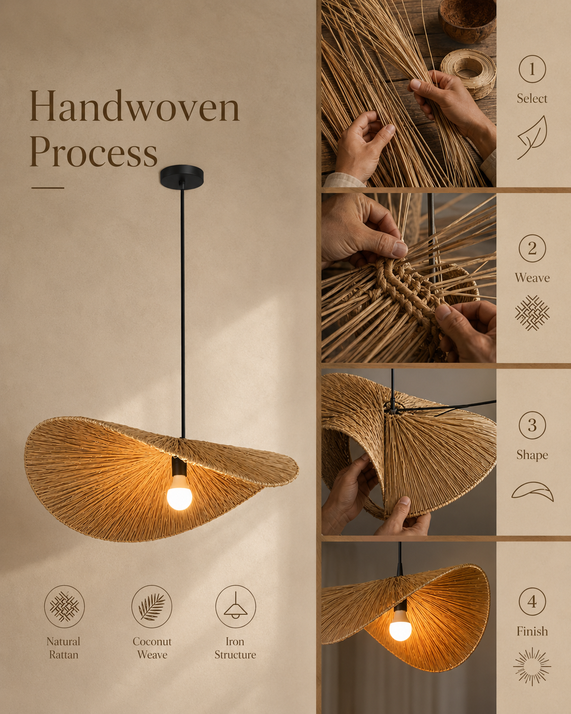 Hand-Woven from Natural Rattan and Coconut Fiber