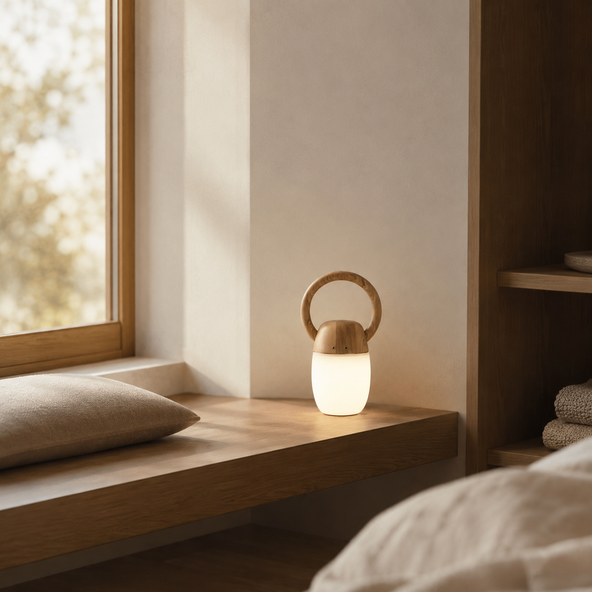 Joinery and hardware detail of Ring Handle Wood Lantern Table Lamp