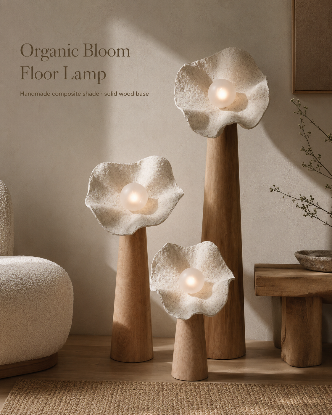 Nube Washi Mushroom Floor Lamp handcrafted lighting design by SolenaLighting