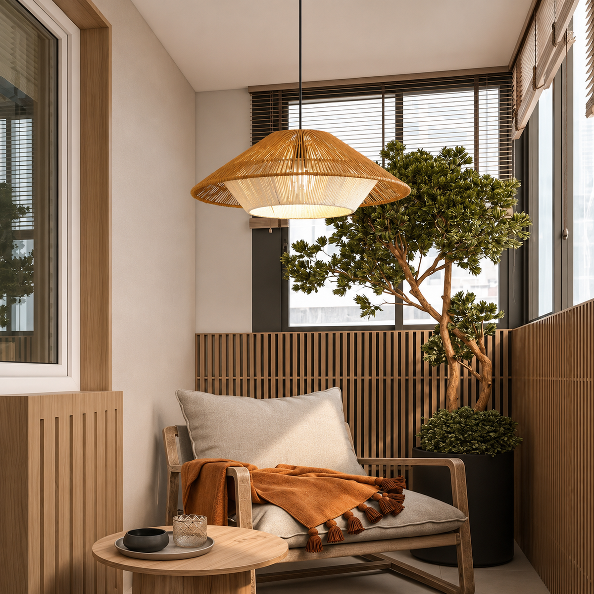 Natural material texture detail of Woven Cottage Roof Pendant Light